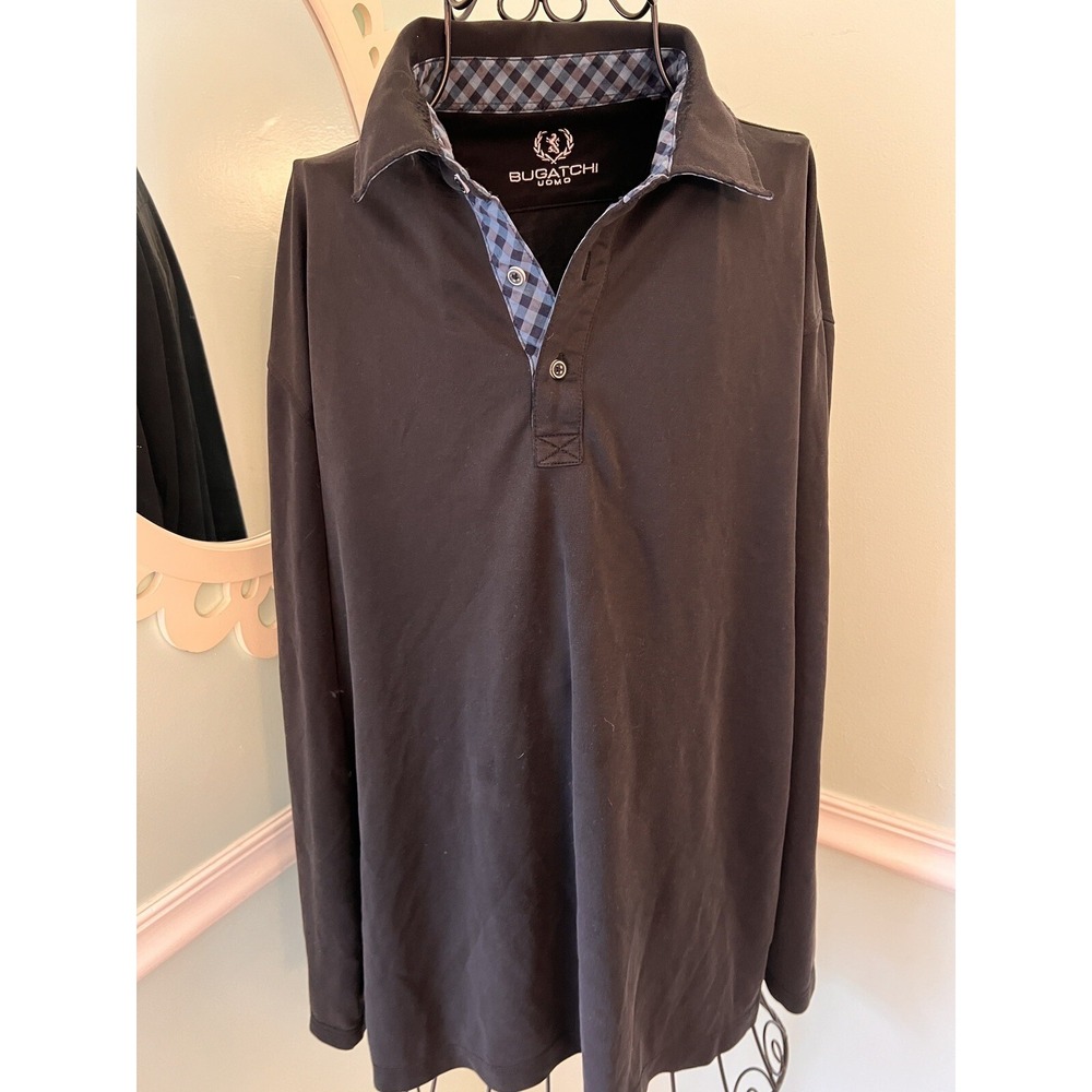 Bugatchi‎ Uomo L/S Polo Shirt Size Black XL Plaid